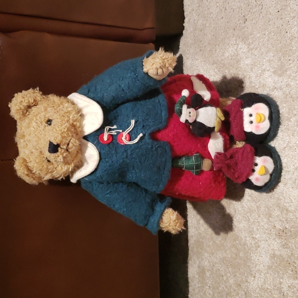 Vintage Christmas teddy bear penguin slippers and  outfit jointed New